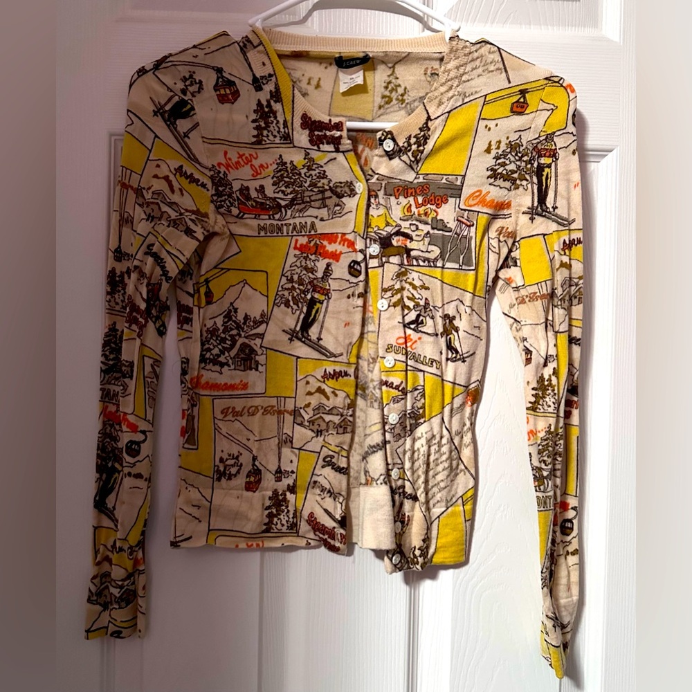 J. Crew Women's Postcard Ski Cardigan~Crew~Button Down~100% Merino Wool Sz XS